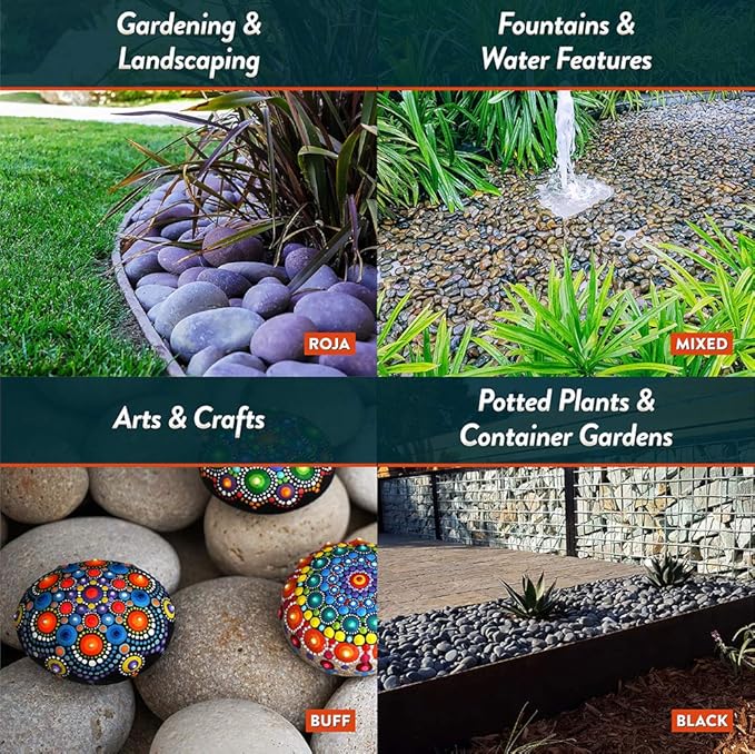 Mexican Beach Pebbles | 20 Pounds of Smooth Unpolished Stones | Hand-Picked, Premium Pebbles for Garden and Landscape Design | Black, 1 Inch - 2 Inch