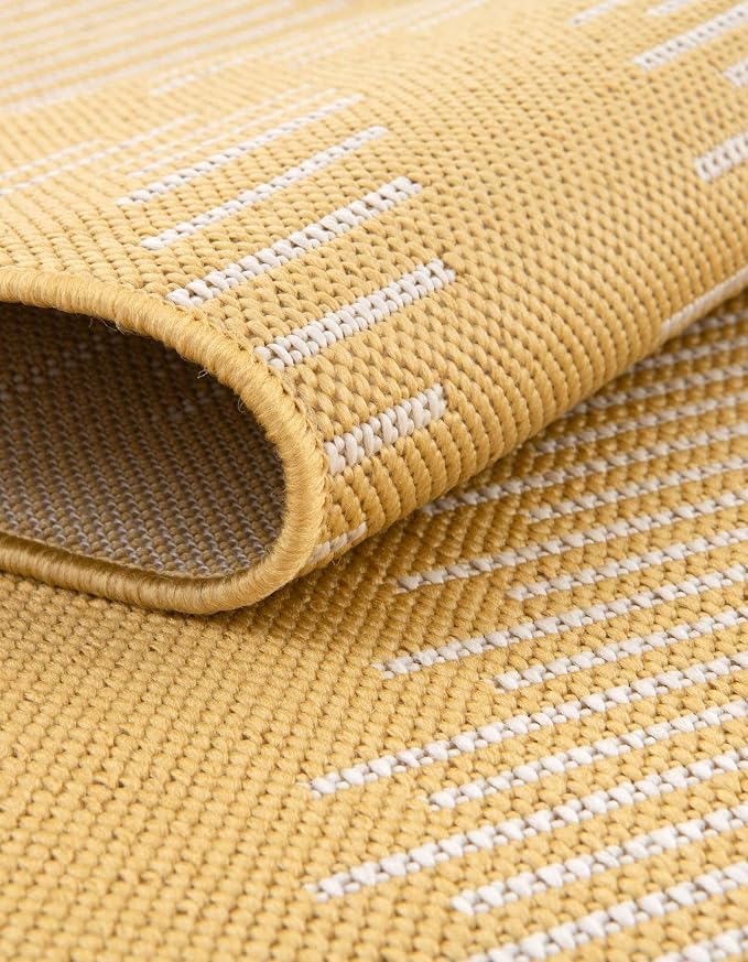 Unique Loom Outdoor Modern Collection Area Rug - Tambor (2' x 6' 1" Runner, Yellow/ Ivory)