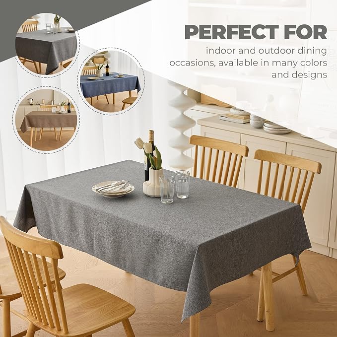 Decorelia Rectangular Table Cloth 52x70 Inch for Dining Table, Faux Linen Waterproof Dark Grey Texture Farmhouse Washable Rectangle Tablecloth Cover for Birthday, Party, Picnics,Holiday& Wedding