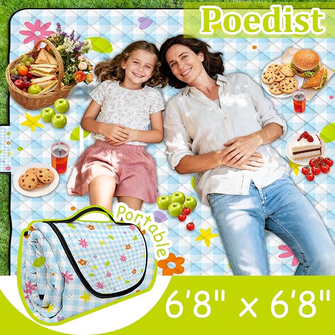 Extra Large Picnic Blanket Waterproof,80"x 80"Foldable Machine Washable Beach Blankets,Outdoor Blanket for 6-8 Adults,Picnic Mat Suitable for Indoor Crawling,Park Beach,Camping,Hiking,Travel( Flower)