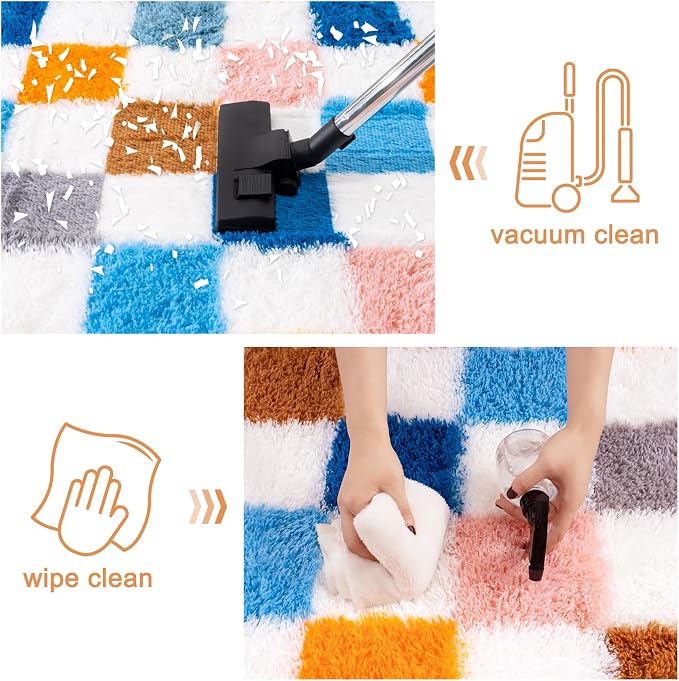 Checkered Rug 6x9 for Living Room, Ultra Shag Large Rainbow Area Rug for Bedroom, Modern Plush Soft Upgrade Non-Slip Fluffy Fuzzy Carpet for Kids Girls Room, Dorm Home Decor