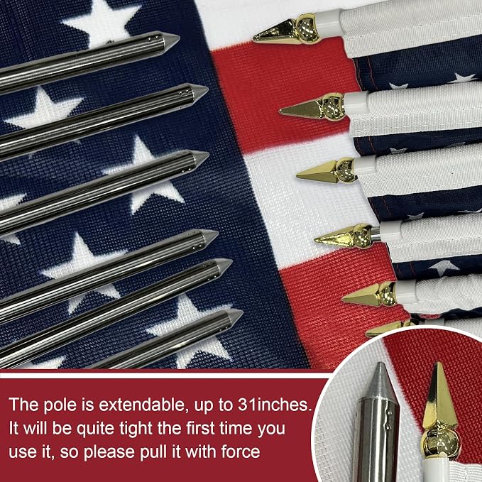 Bradford Small American Flag on Stick 6 Pcs 12x18 inch for 250th Anniversary Decorations, Heavy Duty Hand Held Handheld US USA Flags with Retractable Pole for 4th of July Outside Yard Garden