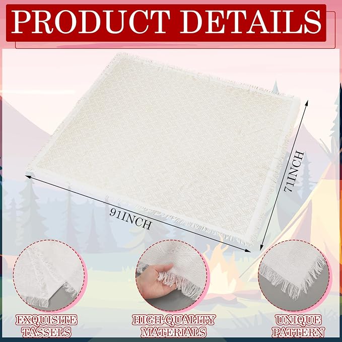 Extra Large Outdoor Boho Picnic Blanket Set with Plaid Table Runner, 6 Pillow Covers 6 Napkins, 91x71 Inch Oversize Woven Cotton Machine Washable Beach Mat for Camping Wedding Picnic