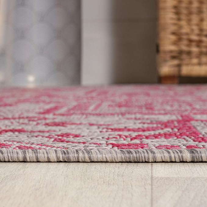 JONATHAN Y Boho Medallion Indoor Outdoor Runner Rug 2X8 Light Gray/Fuchsia, Estrella Textured Weave for Backyard, Patio, Porch, Easy-Cleaning, High Traffic, Pet-Friendly, Non-Shedding (SMB105F-28)