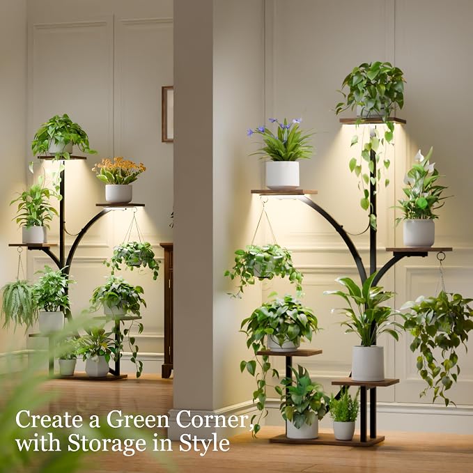 Plant Stand Indoor with Grow Lights - 2 Pack Corner Plant Shelf, 6 Tiered 47'' Indoor Plant Stands for Multiple Plants, K-Shaped Plant Rack Display Holder, Flower Stands for Living Room Patio Home