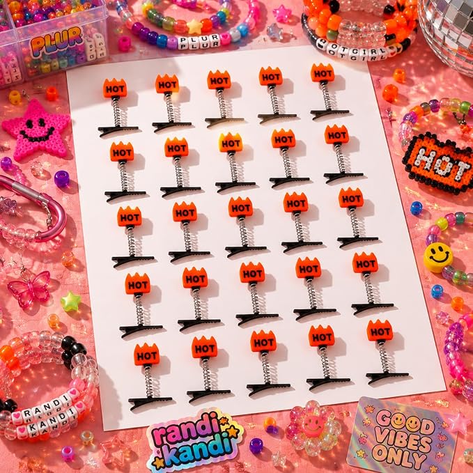Tigeen 30 Pcs Glow Rave Trinkets Festival Flame Hot Hair Clip Holiday Spring Loaded Funny Fire Hair Accessories for Women Music Festival Halloween Carnival Costume Cosplay Party Photo Props