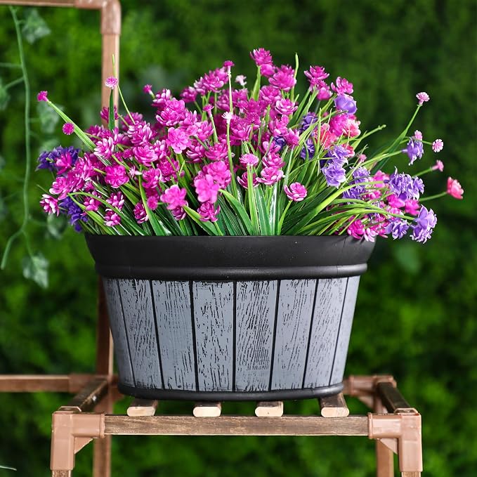 Layhit 6 Pcs Wall Hanging Planters Outdoor Pot Planter Wine Barrel Planter Distressed Oak Thickened Plastic Water Storage Flower Pots for Flower Indoor Outdoor(10 Inches,Black)