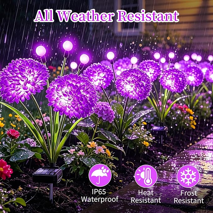 VOOKRY Solar Flowers Outdoor Waterproof, 8 Pack Purple Garden Lights with Swaying Firefly Lights, Flower Light Garden Decor for Yard Patio Pathway Lawn Grave, Gardening Gifts for Women Birthday