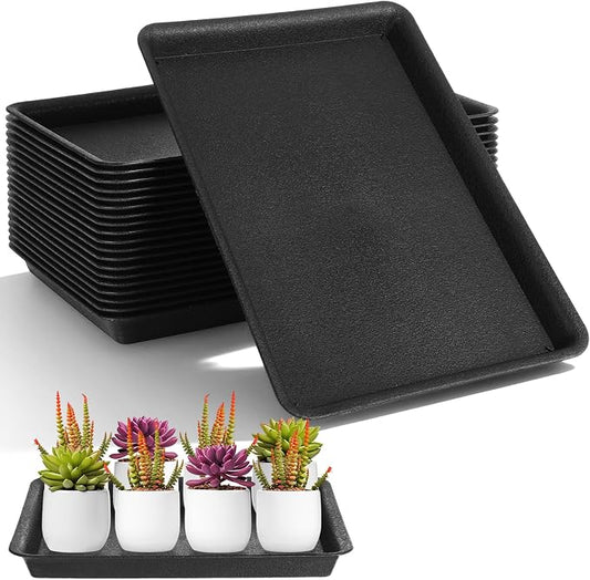Gejoy 20 Pack 15 Inch Rectangular Plastic Plant Saucers Tray Bulk Heavy Plastic Plant Drip Tray Flower Pot Trays for Indoor Outdoor Anti-Slip Saucer for Garden Potted Water Drips and Soil