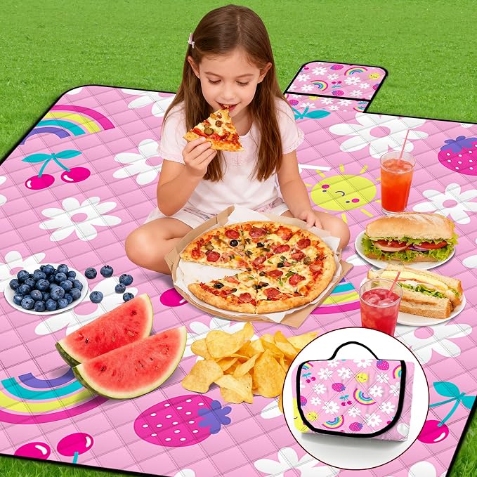 Extra Large Picnic Blanket Waterproof,80"x 80"Foldable Machine Washable Beach Blankets,Outdoor Blanket for 6-8 Adults, Picnic Mat Suitable for Indoor Crawling,Park Beach,Camping,Hiking, Travel(Pink)