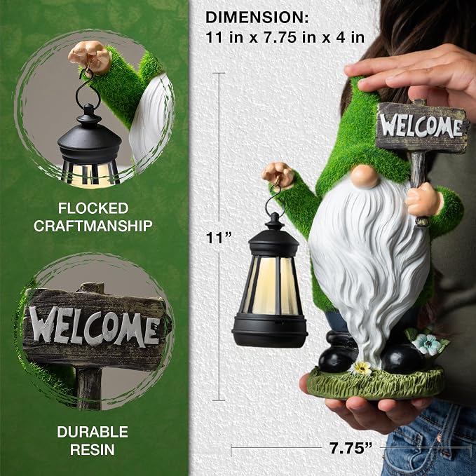 Garden Gnomes Outdoor with LED Solar Light - 11’’ Summer Season Gnome - Funny Decorations, House Warming - Porch, Deck, Home, Yard, Patio, Solar Lantern Statues - Birthday Gifts