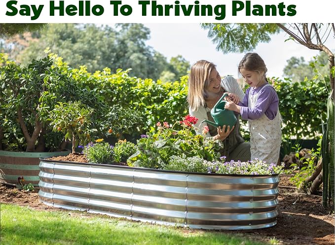Plant & Plot Galvanized Raised Garden Beds Outdoor // 6×3×1 ft (2-Pack) Planter Raised Beds for Gardening, Vegetables, Flowers // Large Metal Garden Box // Patented Tool-Free Design (Silver)