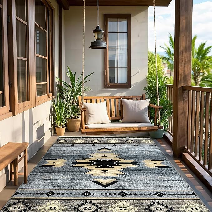 BENRON Western Rugs for Living Room Bedroom 4x6, Non Slip Washable, Grey | Southwest aztec Area Rugs for Dining Table Kitchen Home Decor, Geometric