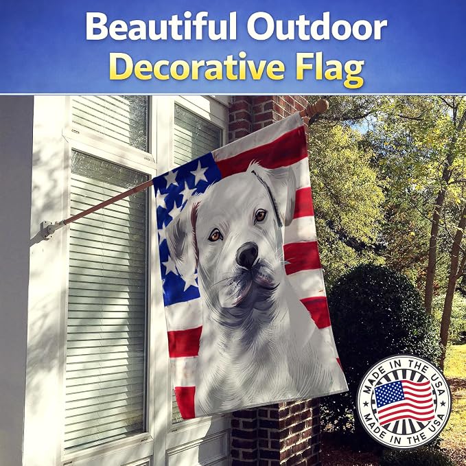 Caroline's Treasures CK6395CHF American Bulldog American Flag House Flag Large Porch Sleeve Pole Decorative Outside Yard Banner Artwork Wall Hanging, Polyester, House Size, Multicolor