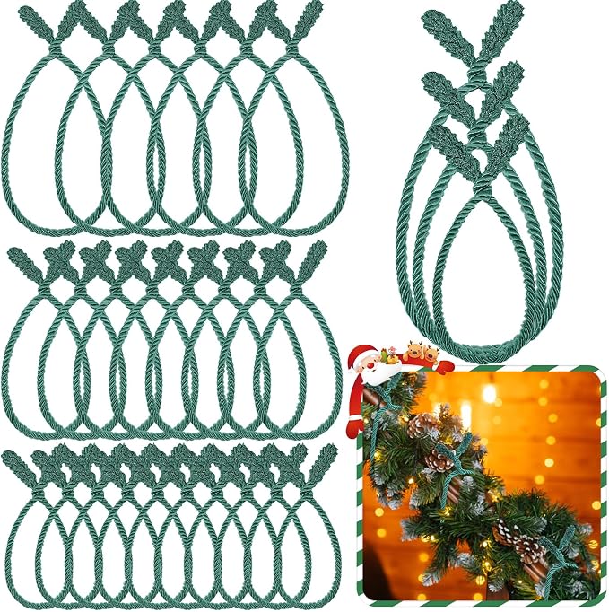 Zhengmy 24 Pcs Christmas Garland Ties Extra Long 30'' 25'' 20'' Green Decorative Twist Tie for Banister Reusable Flexible Twist Tie for Garland Stairway Railing Home Xmas Holiday Decor