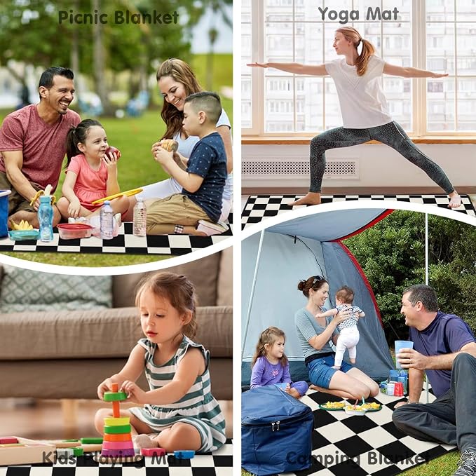 Checkered Blankets Waterproof Foldable,60’‘x80'' Portable Dual Layers Outdoor Travel Camping Backpacking Hiking Beach Blanket Mat for Grass Padded Lawn Park Beach,Checkered Picnic Accessories