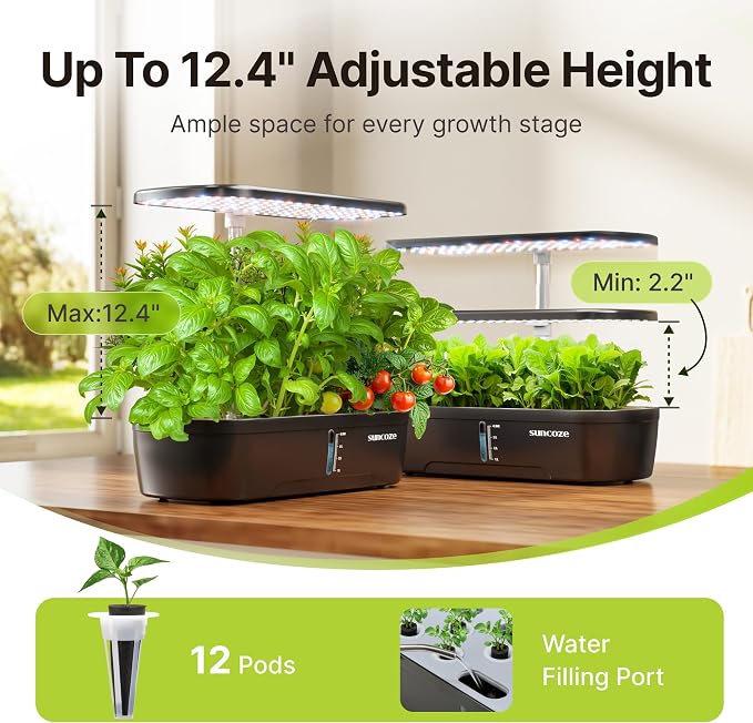 SUNCOZE Hydroponics Growing System Kit 12 Pods & 160pcs Hydroponic Pods Supplies