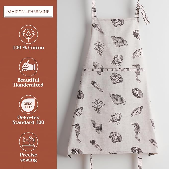 Maison d' Hermine Aprons for women with Pocket 100% Cotton (27.50"x31.50") | Adjustable Neck Strap & long ties Apron Men Chef Wedding Cooking Gardening Server Maid
