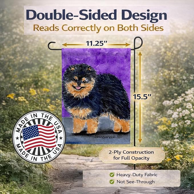 Caroline's Treasures SS8687GF Pomeranian Garden Flag Mailbox Flag Decorative Yard Flag Banner Outside Patio Artwork Yard Flower Beds, Garden Size, Multicolor