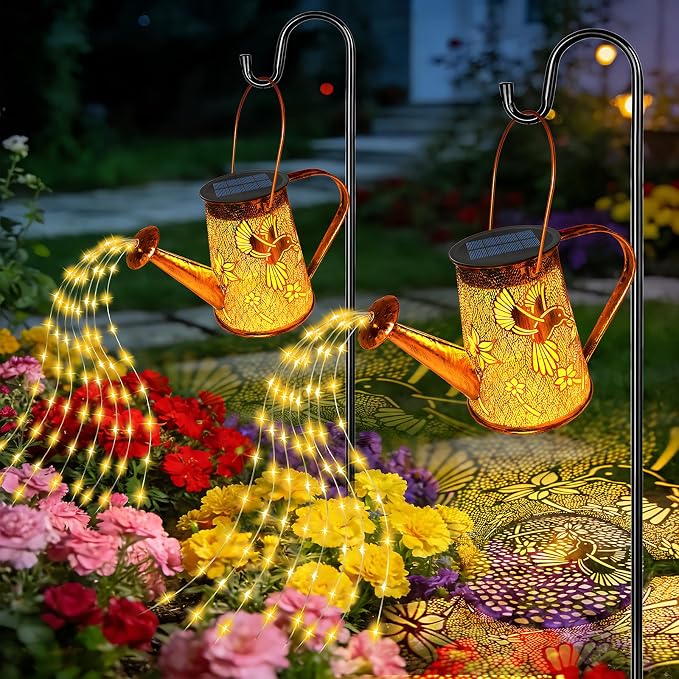 2 Pack Solar Watering Can Lights, Hummingbird Gifts for Women Mom Grandma Birthday, Waterproof Outdoor Garden Decor Large Hanging Solar Lanterns Garden Lights for Patio Yard Flowerbed