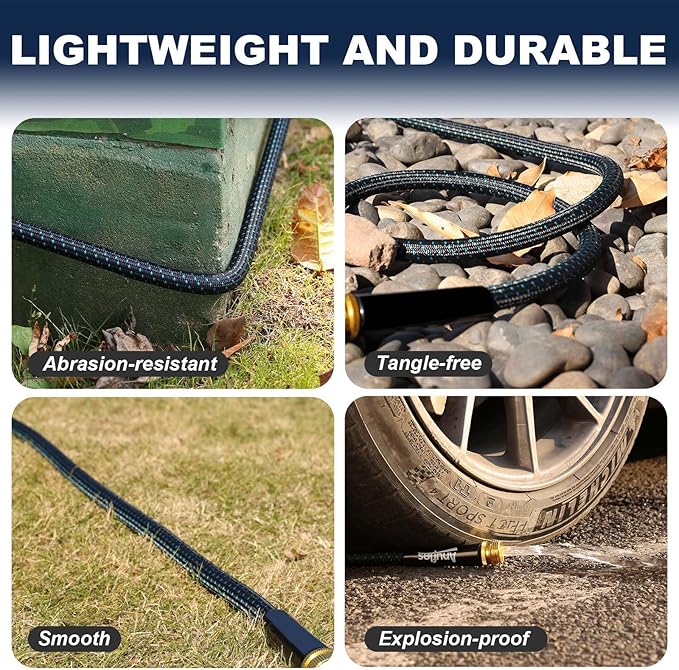 25ft Garden Hose, Flexible Water Hose with 10-Function Nozzle, Lightweight, Kink-Free, Wear-Resistant Outdoor Hose, 3/4" Rustproof Fittings for Yard, Car Wash, Pet