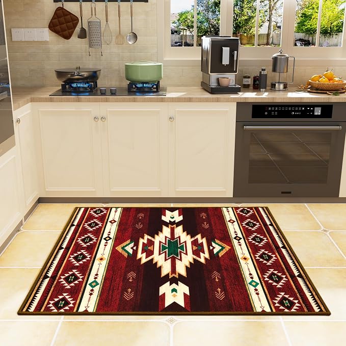 BENRON Western Entryway Rug 2x3, Small Area Rugs for Kitchen, Red | Southwest aztec Rug,Throw Rugs for Hallway Porch Front Door Washable