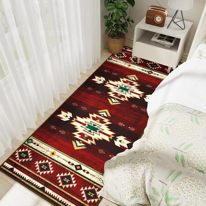 BENRON Western Hallway Runner Rug 2x6, Long Runners for Kitchen, Red | Southwest aztec Rug, Accent and Tribal Throw Rugs for Bedroom, Washable