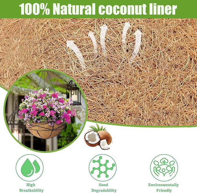 12x80 Inch Coconut Liner Roll for Planters Flower Basket Natural Coco Fiber Liners for Indoor & Outdoor Plants DIY Coir Fibre Mat Sheet for Animal Pet Pad Reptile Carpet Garden Decor