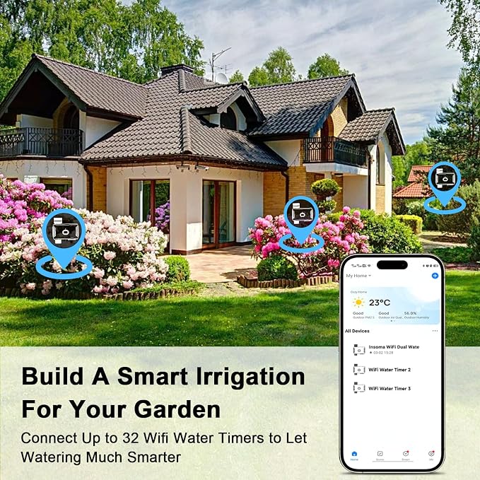 WiFi Water Timer with Brass Inlet, 1 Zone Smart Sprinkler Timer for Garden Hose Faucet, Hose Timers with Up to 20 Watering Plans, APP & Voice Control, Compatible with Alexa (2.4GHz Only)