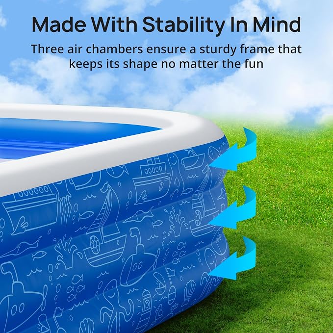 Large Inflatable Swimming Pool with Removable Canopy, 150" x 70" x 20" Full-Sized Kiddie Pool for Kids & Adults, Outdoor Blow-Up Pool with Sun Shade for Backyard & Garden, Durable & Safe, Age 3+