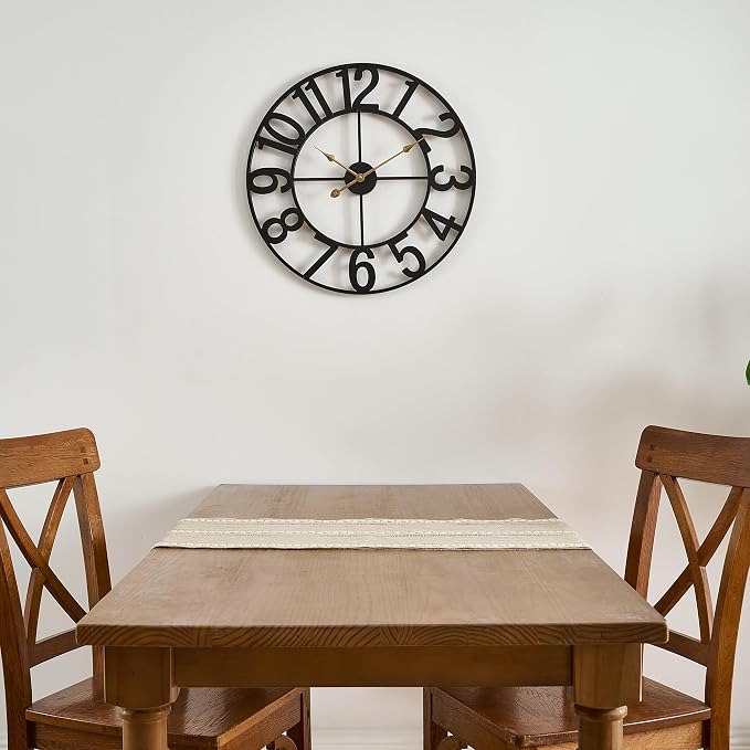 Wall Clocks for Living Room Decor, Large Wall Clock Silent Battery Operated, Rustic Industrial Farmhouse Black Metal Wall Clocks for Kitchen, Bedroom, Dining Room-24 in