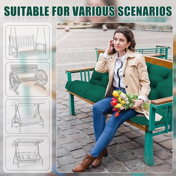 Porch Swing Cushions 2 Seater Replacement Thicken 5" Waterproof Swing Cushions for Outdoor Furniture Bench Patio Swing Cushion with Backrest & Ties(Dark Green 48x40x5inch)