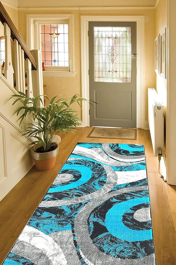 Yafa Home Fashion Modern Contemporary Swirls Design Area Rug, Luxurious, Elegant, and Fashionable Area Rug (Turquoise, 2 ft X 7 ft)