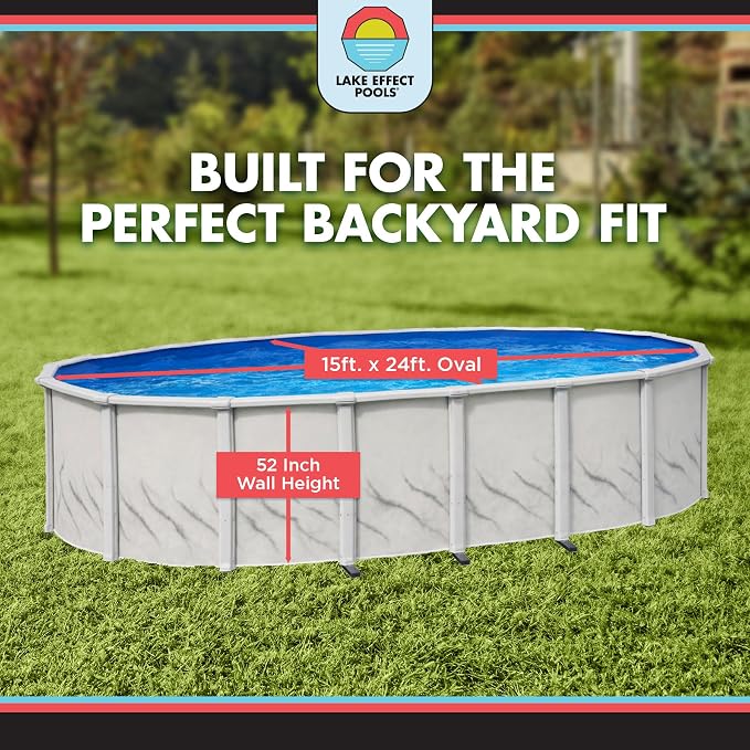 Lake Effect Pools 'Galleria' 15 ft x 24 ft Oval Above Ground Swimming Pool | 52 Inch Steel Side Walls | Kit Includes: 25 Gauge Overlap Liner & Widemouth Skimmer