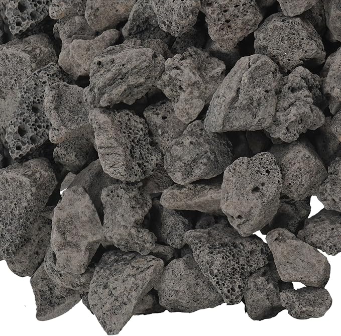 20 lbs Durable Black Lava Stones for Indoor Gas Fireplaces, Fire Pits, and Fire Pit Tables, Gas Fireplace Rocks, 0.8-1.2 Inch Fire Pit Stones for Outdoor Grills and Landscaping