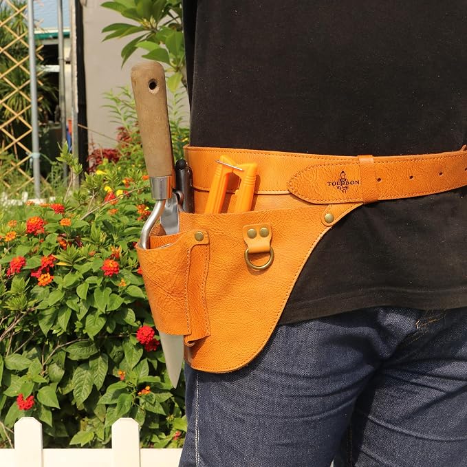 Leather Florist Tool Belt Pouch 3-Pocket Adjustable for Gardening Carpenter | Fit 34-40 Inches Waist, Lightweight, Heavy Duty, Versatile For Woodworking Outdoor Transplanting Trimming DIY, Gift for Her