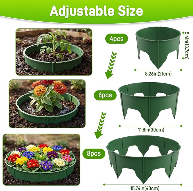 Anothera 48 Pieces Planting Rings, Diameter Range 8.2-15.7 Inches, Interlocking Garden Planting Rings, Green Garden Rings for Plant Support