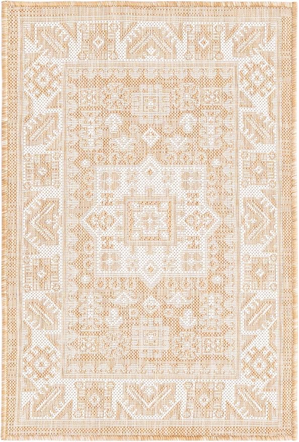 Unique Loom Outdoor Aztec Collection Area Rug - Chalca (2' 2" x 3' 1" Rectangle, Natural/ Ivory)