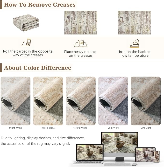 DCX Washable Abstract Area Rug 8x10, Non Slip Low Pile Rug, Brown | Easy to clean, non-shedding, soft, kid & pet friendly, with a non-slip rubber backing for living rooms, bedrooms, and offices