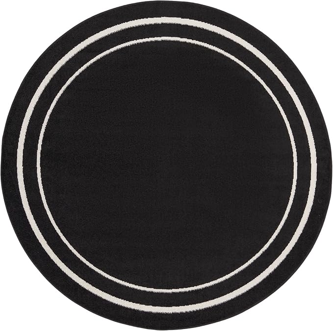 Nourison Home Nourison Essentials Black Ivory 4' x Round Area Rug - Easy Clean, Non Shedding, Bed Room, Living Room, Dining Room, Kitchen (4' x Round)