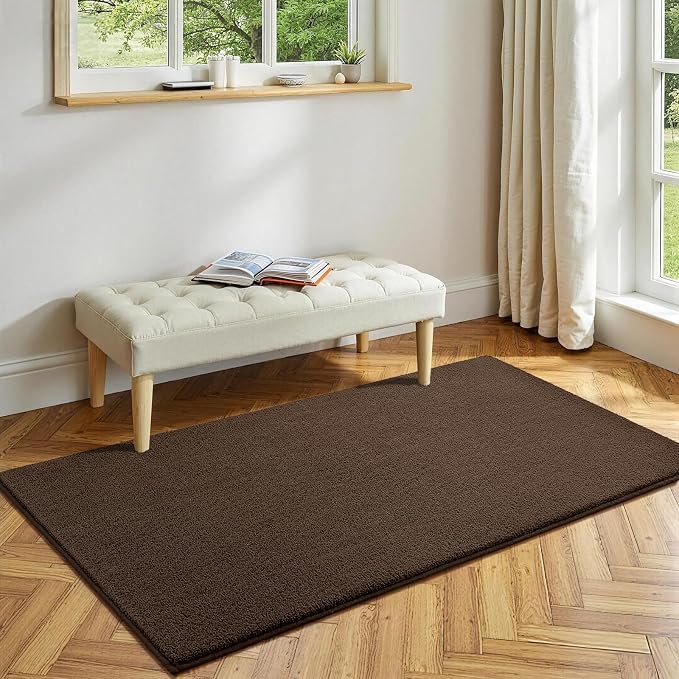 Vasofe 2x4 Brown Runner Rug, Bedroom Hallway Runner Rugs, Memory Foam Rug | Indoor Thickened Bedside Rugs for Kitchen Dorm Kids Boys Room, Machine Washable Low Pile Shag Fluffy Carpets for Entrance