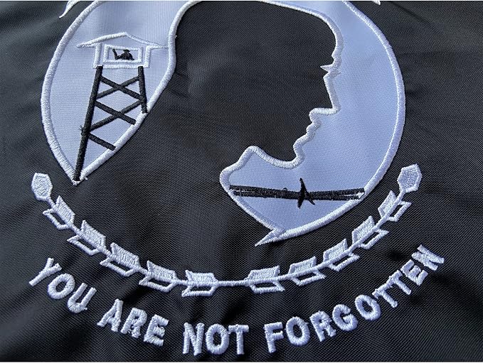 Homissor Pow Mia Flag Embroidered 12x18 Outdoor - Heavy Duty Double Sided You are Not Forgotten War Flags 300D Nylon Military Pow Flags for Outside (12x18 Inch)
