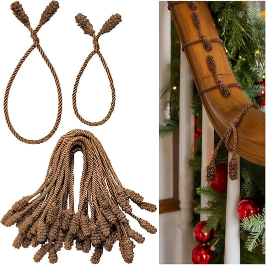 Riakrum 30 Pcs Christmas 20 Inches and 16 Inches Set Decorative Garland Twist Ties Garland Decor for Xmas Holiday Lights Bannisters Stairways Railings (Brown)