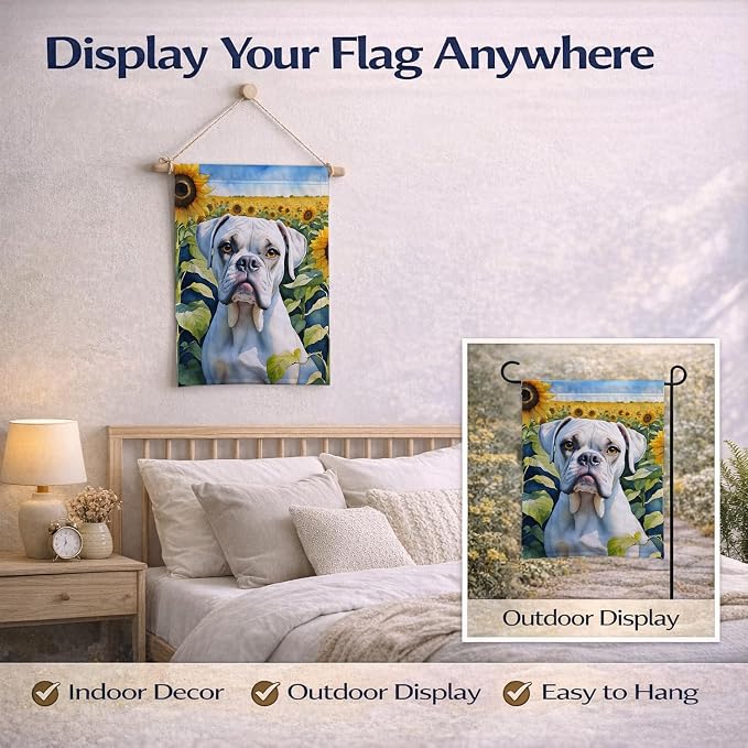 Caroline's Treasures DAC6038GF Boxer in Sunflowers Garden Flag Mailbox Flag Decorative Yard Flag Banner Outside Patio Artwork Yard Flower Beds, Garden Size, Multicolor
