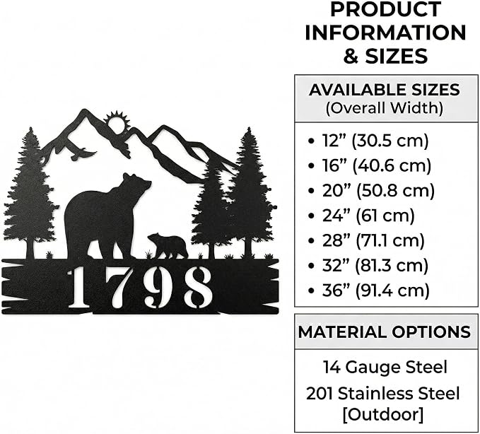 Personalized Bear Mountain Address Sign, House Number Sign, Address Number for Houses, Metal Address Plaque Sign, Custom Address Plaques for House Numbers