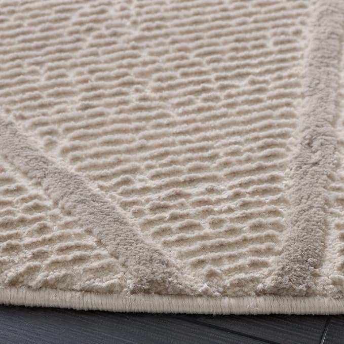 SAFAVIEH Revive Collection Area Rug - 6'7" Round, Beige, Trellis Design, Non-Shedding & Easy Care, Ideal for High Traffic Areas in Living Room, Bedroom (REV104B)