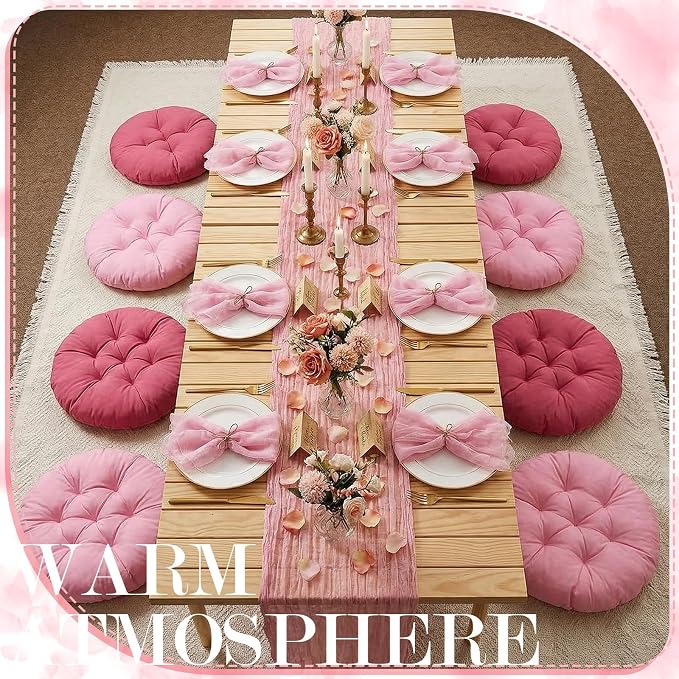 Beeveer 118" x 71" Extra Large Outdoor Picnic Blanket with Pink Table Runner 8 Napkins and 8 Pink Floor Pillows Cushions for Picnic Party Camping Wedding Bachelorette Birthday Baby Shower Decor