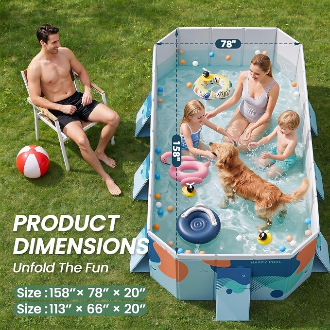 Foldable Pool, Outdoor 4-Layer PVC Non-Inflatable Swimming Pool (3M, Deft Blue)