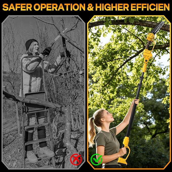 4-in-1 Cordless Pole Saw & Electric Pruning Shears Combo for De Walt 20V MAX Battery (No Battery), Brushless 8 Inch Mini Chainsaw, 15.8 FT Max Reach, Tree Trimmer & Branch Cutter