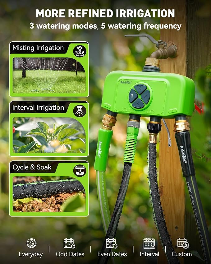 RAINPOINT WiFi 4 Zone Smart Sprinkler Timer, Outdoor Garden Hose Water Timer with Solid Brass Inlet & Outlet, Custom Irrigation Programs via App, Voice Control